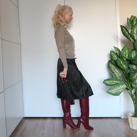 98% Silk ADEC 2 Polka Dot Midi Pleated Skirt Size 8 - Picture 5 of 8